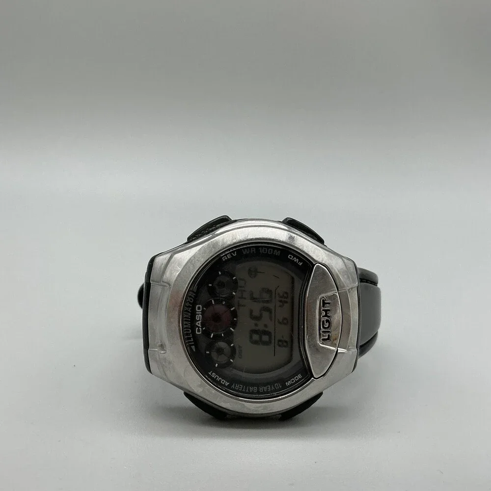Casio W-755 Mens Watch 42mm Digital Black Resin World Time Illuminator 100M WR
